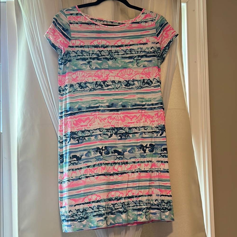 Lilly Pulitzer Colorful Seashell Striped Short Sleeve Dress